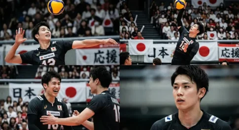 バレーボール男子日本代表(龍神NIPPON)のイケメン選手として人気の髙橋藍。2025年ランキングでも注目のサーブシーン、試合中の笑顔、真剣な表情をまとめたコラージュ画像